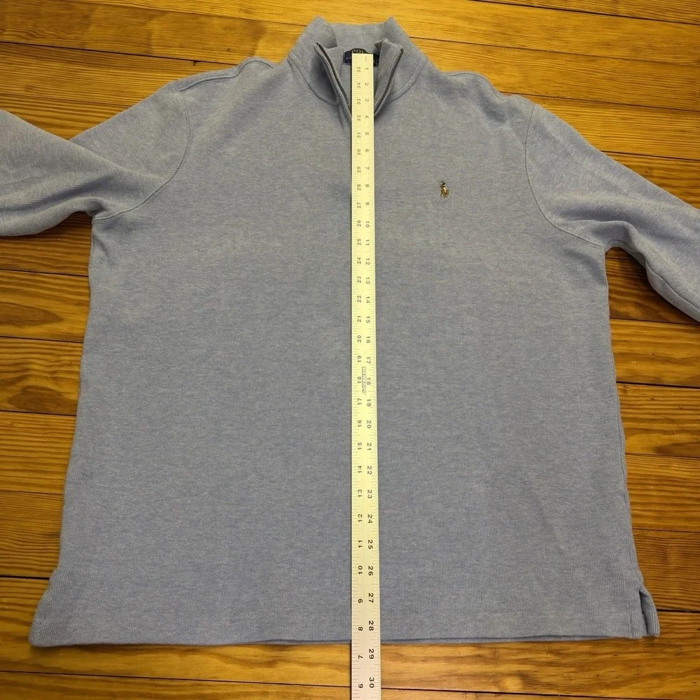 Polo Ralph Lauren Double Knit Mockneck Sweatshirt Mens XL Blue 1/4 Zip Tan Pony